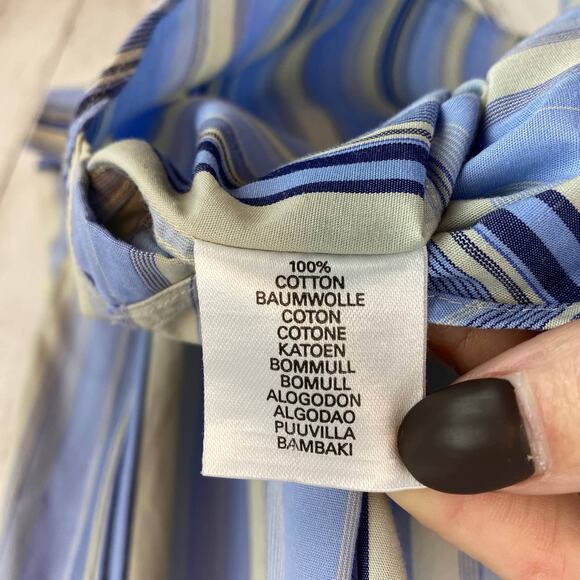 Burberry London Blue/Cream Stripe Button-Up Long Sleeve Dress Shirt Size 16/41 - Picture 10 of 13